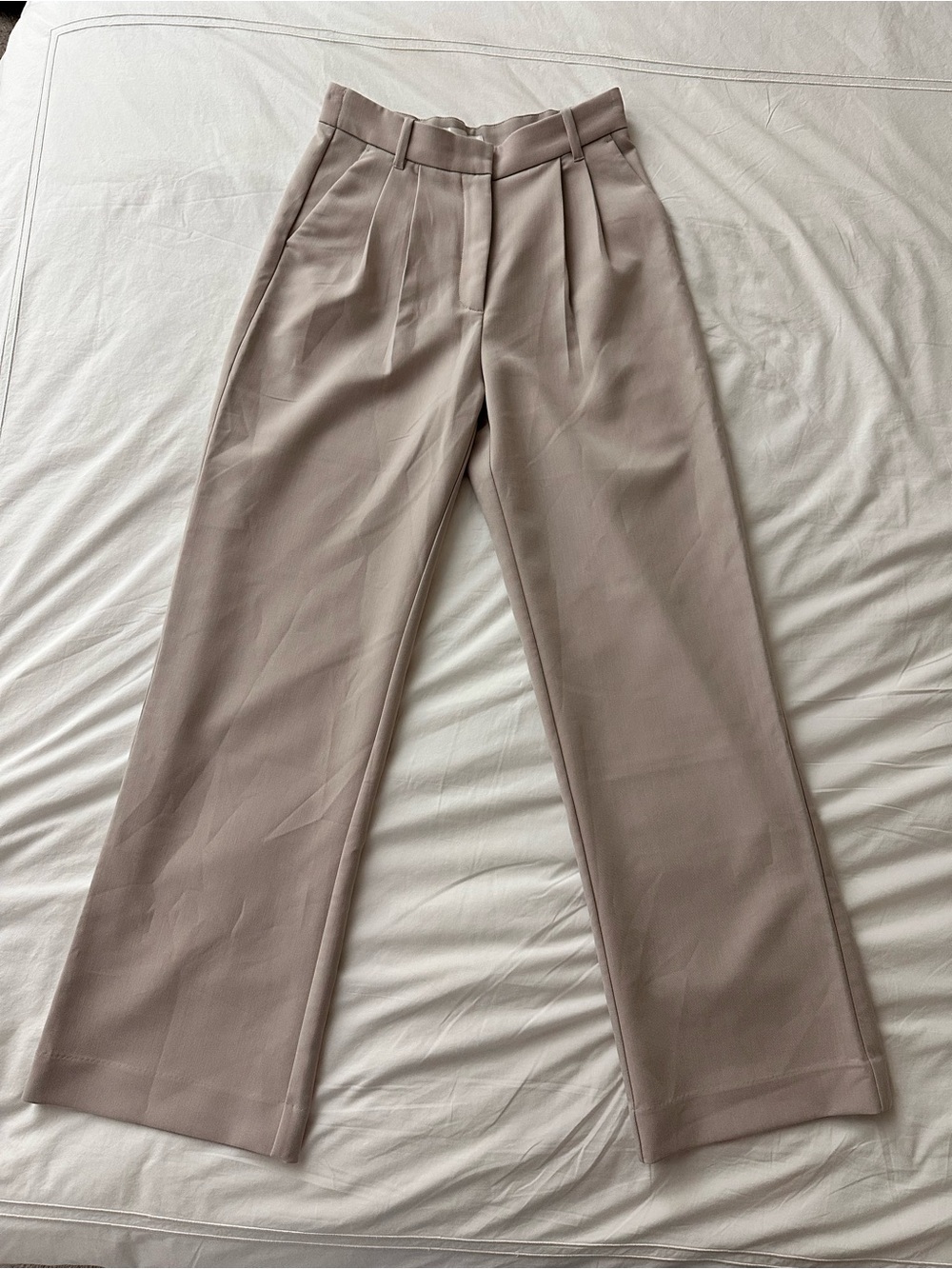 Abercrombie & Fitch High-Waist Wide Leg Pleated Pants in Taupe